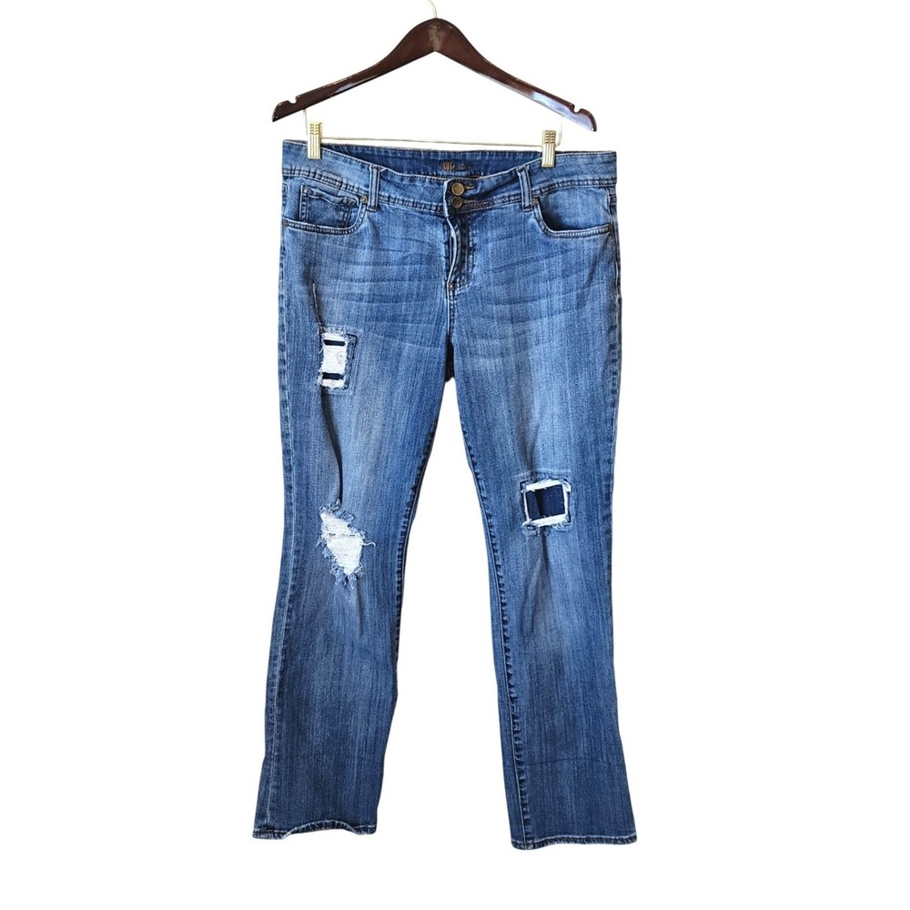 KUT from the Kloth Women Distressed Straight Leg Jeans Medium Wash Size 14